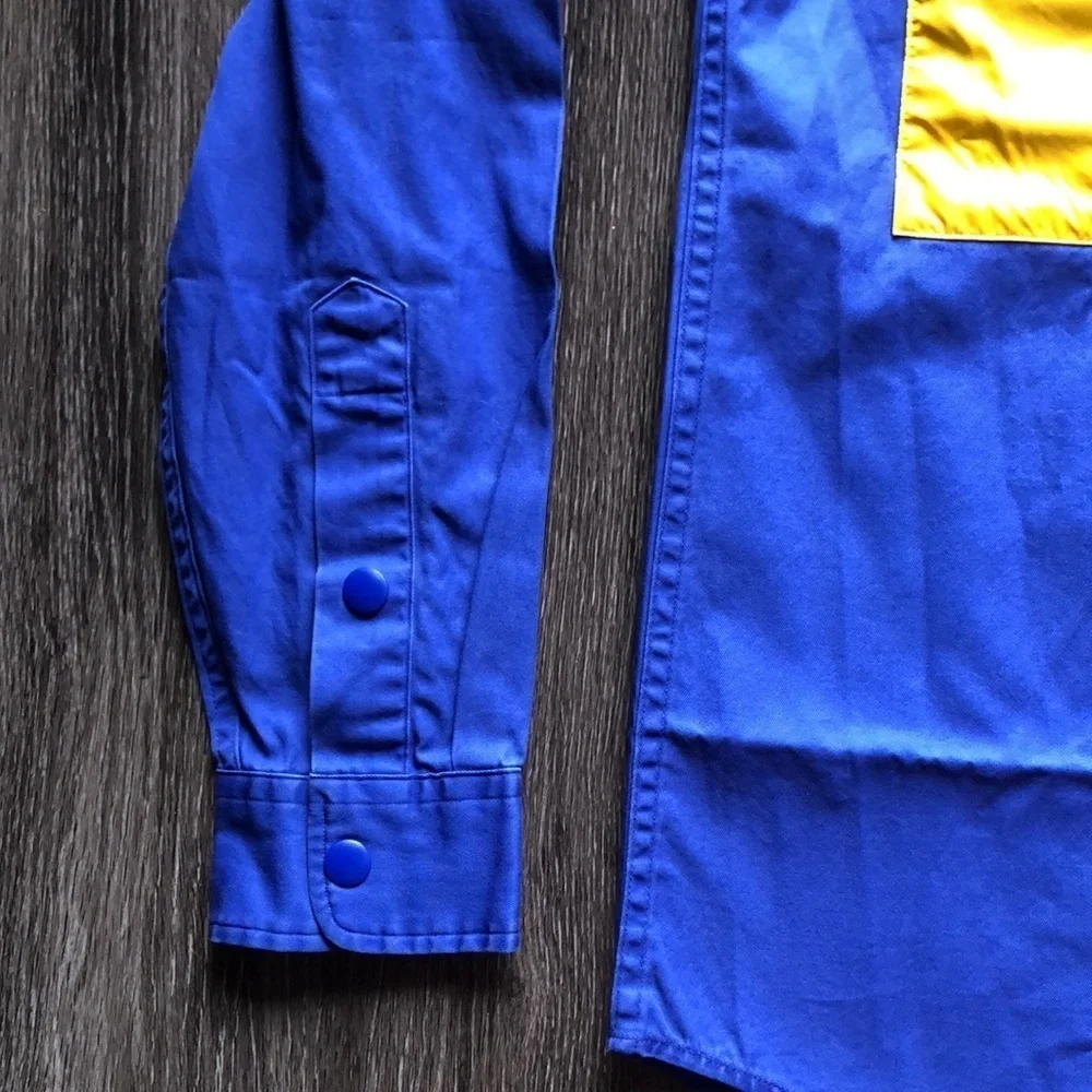 RARE Vintage Polo Ralph Lauren Sport Classic Fit Utility Shirt Blue Yellow Green